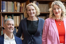 Arts minister John Graham with State Librarian Caroline Butler-Bowdon and  Sydney Writers’ Festival CEO Brooke Webb. 