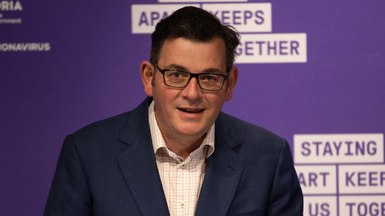 Premier Daniel Andrews provides an upbeat assessment at Friday's press conference.