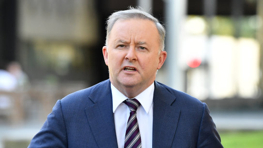 Labor leader Anthony Albanese speaks during a media conference at the Caboolture Hub, north of Brisbane, on Tuesday.