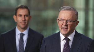 Shadow Treasurer Jim Chalmers and Opposition Leader Anthony Albanese. 