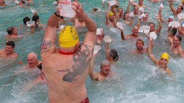 The weather didn’t turn off swimmers at the Bondi Icebergs’ opening day on Sunday.