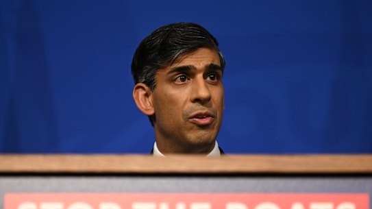 Britain’s Prime Minister Rishi Sunak holds a press conference, following the Supreme Court’s Rwanda policy judgement, at Downing Street in London.