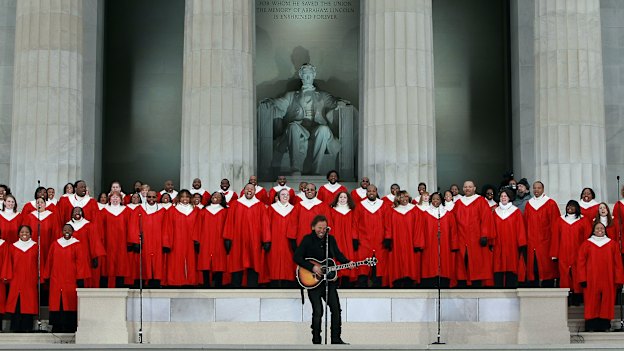 Bruce Springsteen at Barack Obama’s 2009 inauguration, a leader who spoke to the America he pictured in his music.