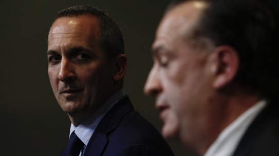 NRL chief executive Andrew Abdo and ARL Commission chairman Peter V’landys.