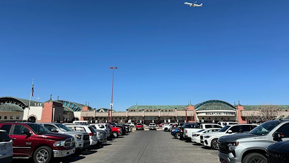 An aircraft flies over El Paso Airport on Wednesday.
