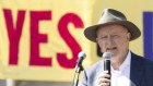 Prime Minister Anthony Albanese addresses a community event supporting the Yes23 campaign, in Queanbeyan, NSW, on Sunday.