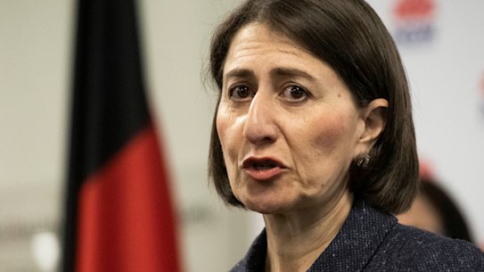 NSW Premier Gladys Berejiklian addresses the media on Monday. 