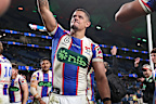 Dane Gagai salutes the Knights fans.
