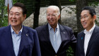 Joe Biden, Fumio Kishida and South Yoon Suk-yeol at the breakthrough trilateral summit at Camp David last month.