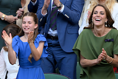 Princess Charlotte and Catherine, Princess of Wales at the 2026 Wimbledon Tennis Championships at the All England Lawn Tennis and Croquet Club on July 12, 2026 in London, England.