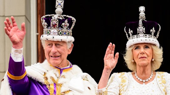 King Charles III and Queen Camilla at Buckingham Palace following the coronation.