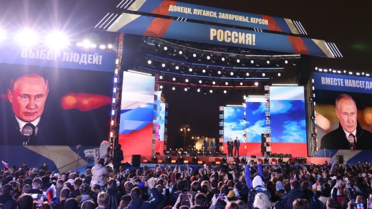 The signing of the treaties making four Ukrainian regions part of Russia followed the completion of Kremlin-orchestrated “referendums”.