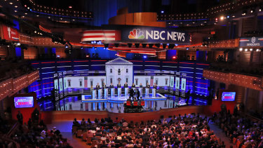 The first debates of the 2020 primary season took place over two days in Miami. Above, the crowded field on Thursday.