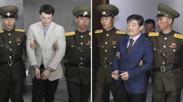 The late Otto Warmbier,  left, and Kim Dong-chul in 2016.