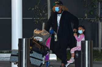 Tennis champ Serena Williams with her daughter, Alexis Olympia Ohanian jnr, arrives at Adelaide Airport in January.