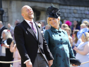 Mike and Zara Tindall arrive for Prince Harry and Meghan Markle's wedding ceremony on May 19, 2018 at St. George's Chapel in Windsor Castle.