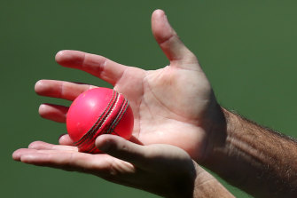 An early version of the pink ball used for day/night Tests.