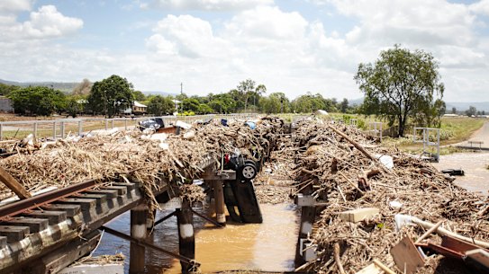 Grantham's rail bridge which dammed flood waters. Plans for an Inland Rail through the region have made some residents nervous.