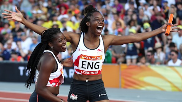 England's Lorraine Ugen after winning the women's 4x100 relay.
