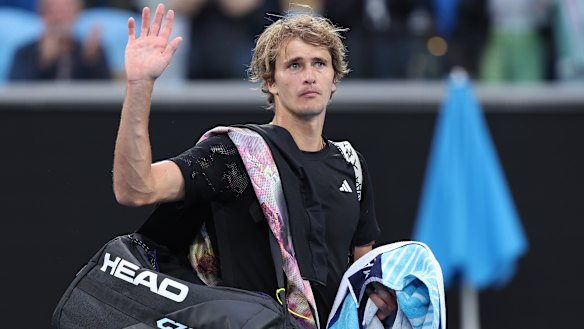 Alexander Zverev thanks the crowd on his way out of Melbourne Park following a loss in the second round.