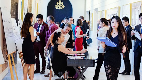 Buyers at the launch of luxury apartments in Darling Island named The Revy. 