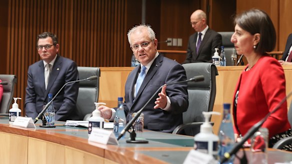 Victoria's Daniel Andrews (left) and NSW Premier Gladys Berejiklian (right) want to discuss with Prime Minister Scott Morrison ways to safely bring seasonal workers and international students to Australia.