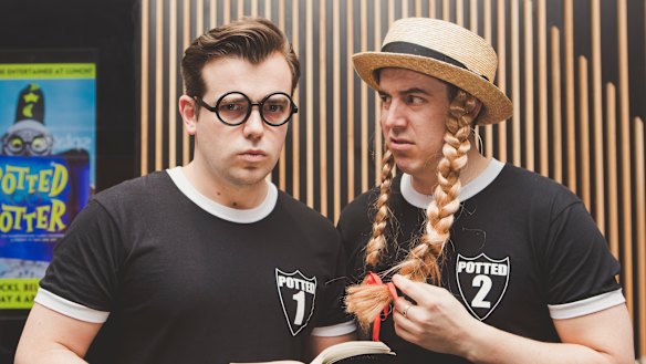 Potted Potter by Lunchbox Theatrical Productions will be showing at Canberra Theatre Centre.
From left, James Percy as Harry Potter and Joseph Maudsley as everyone else.