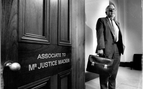 Justice Macken, in his chambers at Phillip Street on his retirement, June 13, 1989. 