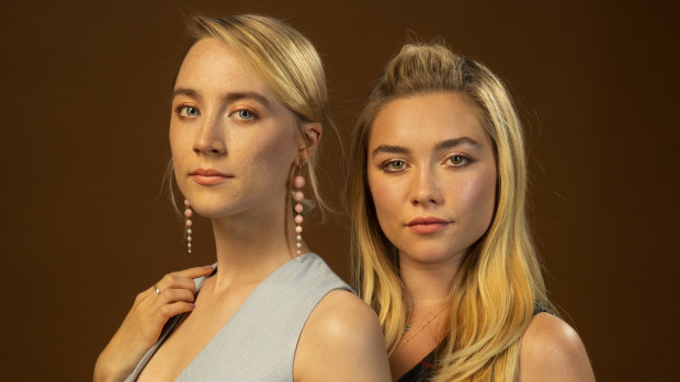 Saoirse Ronan (left) and Florence Pugh play sisters and romantic rivals in Little Women. 