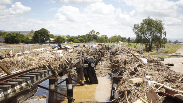 Grantham's rail bridge which dammed flood waters. Plans for an Inland Rail through the region have made some residents nervous.