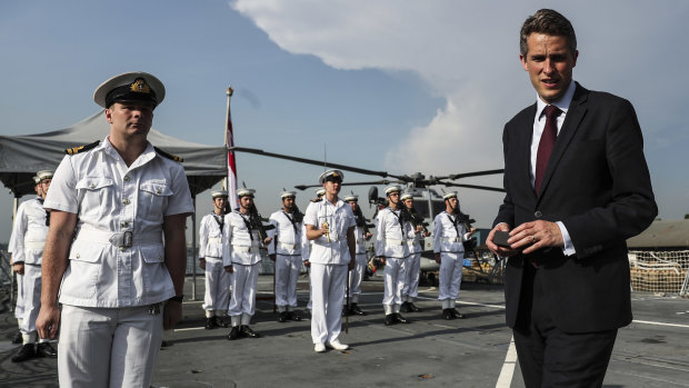 British Defence Secretary Gavin Williamson aboard HMS Sutherland in Singapore in June.