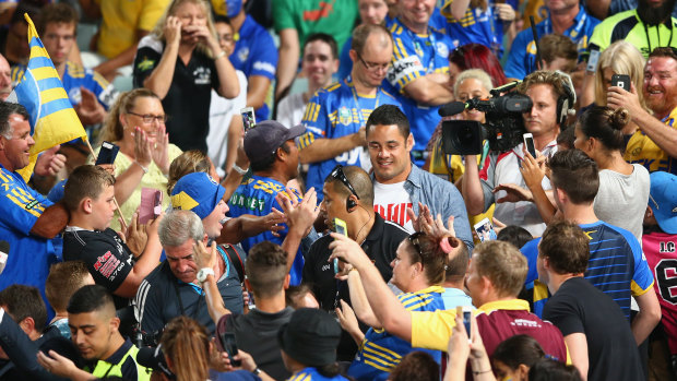 Hayne returned from his stint in America to a hero’s welcome from his old Parramatta fans. 