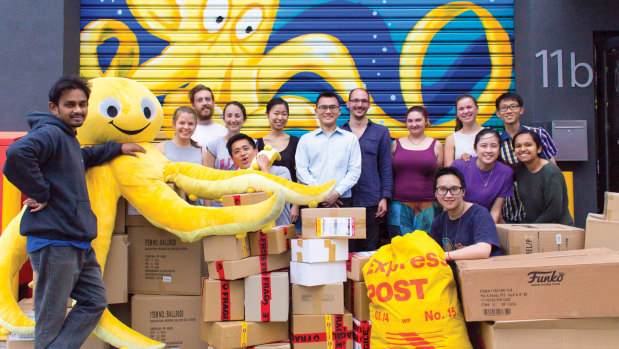 Derek Sheen (centre) and his team at Melbourne gift business Yellow Octopus.