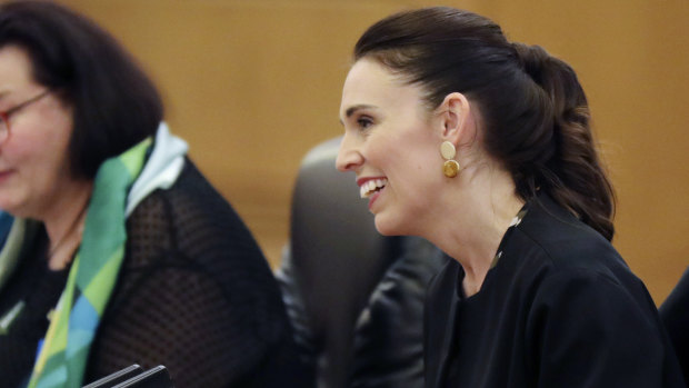 New Zealand Prime Minister Jacinda Ardern talks during the meeting with Chinese President Xi Jinping.