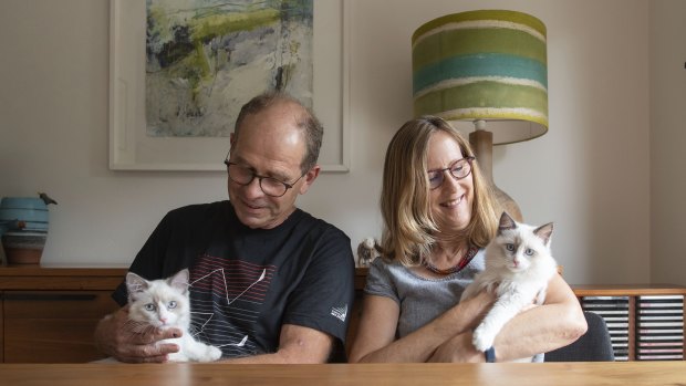 Clare Payne said getting a pair of ragdoll kittens was one of the best things she's done since her cancer diagnosis. She is pictured with her husband, David.