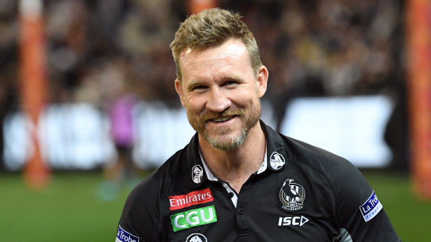 On a high: Collingwood coach Nathan Buckley has lead the side to an AFL grand final, but was under pressure to keep his job 12 months ago.