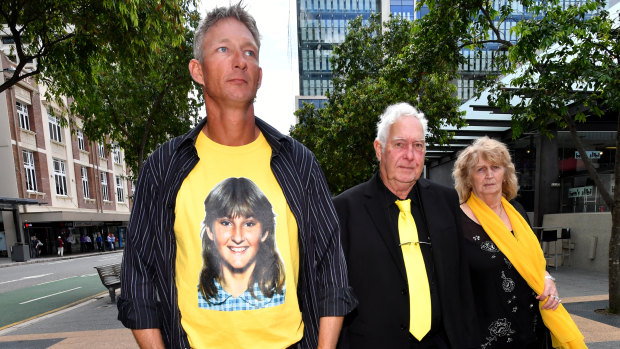 Annette Mason's family including her brother Kevin and her father Mick leave the Brisbane Coroners Court.