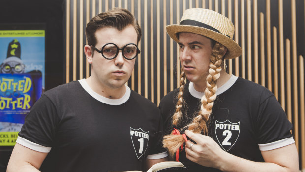 Potted Potter by Lunchbox Theatrical Productions will be showing at Canberra Theatre Centre.
From left, James Percy as Harry Potter and Joseph Maudsley as everyone else.