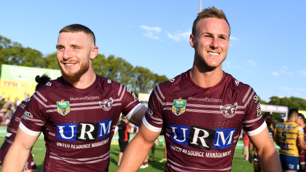 Jackson Hastings and Daly Cherry-Evans at Brookvale before the rift that split the club in 2018.