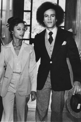 Black Panthers activist Huey Newton and his wife Gwen arrive at Alameda County Court in 1978.