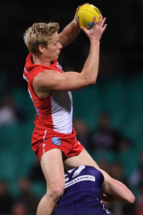 Air time: Isaac Heeney loves taking a big mark.