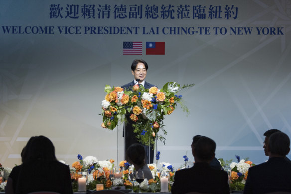 Taiwan’s Vice President William Lai speaks at an event to welcome him to New York last week.