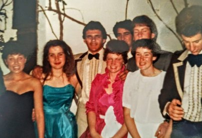 Helen Pitt (in pink taffeta) at her year 12 farewell.