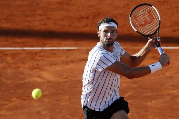 Bulgarian Grigor Dimitrov returns serve to Austrian Dominic Thiem during an earlier match at the Adria Tour charity tournament.