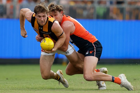 Dylan Moore played in Hawthorn’s opening round match against GWS.