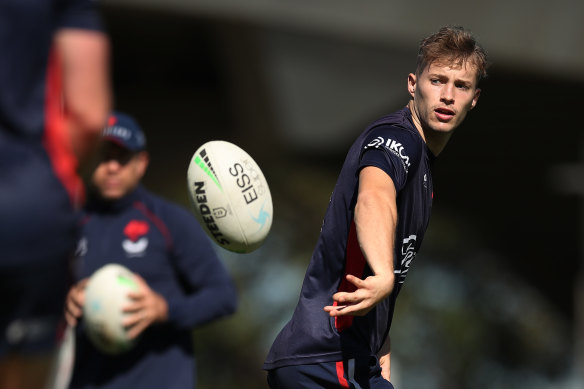 Teen whiz Sam Walker at Roosters training on Monday.