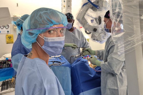 Ruby Rose observes a procedure at St Vincent’s Hospital, Sydney.