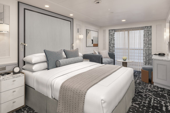 Luxe 1000-thread-count linens in our Verandah stateroom.