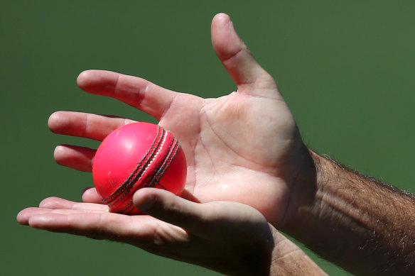 An early version of the pink ball used for day/night Tests.