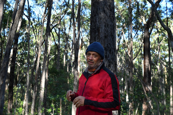 Local resident Pat Byrne who has been monitoring endangered wildlife in the unburnt area of bushland near Manyana.